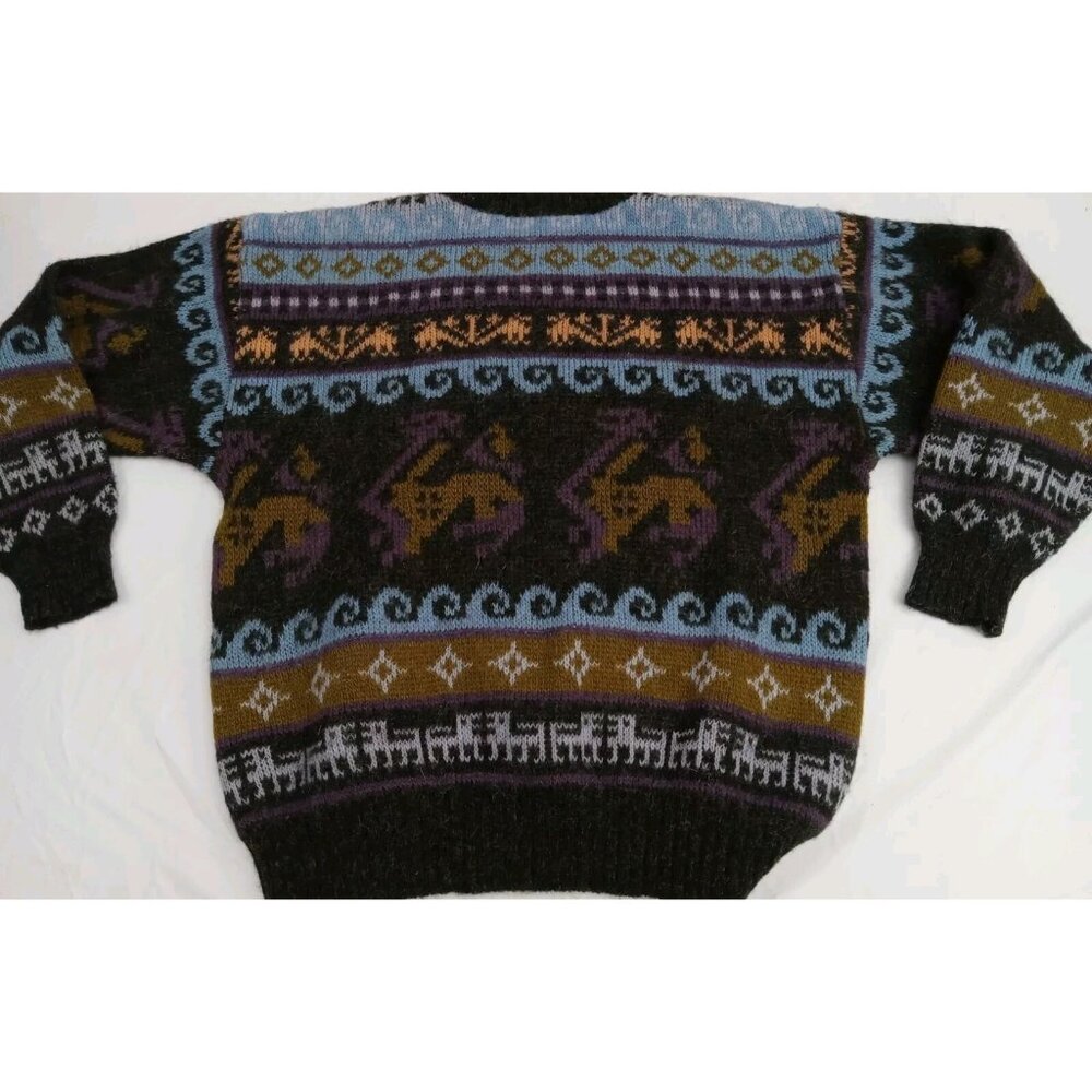 Vintage ICE-AME INC. Wool Nordic Wool Eagle Sweater Size M Fall Colors - Picture 8 of 10
